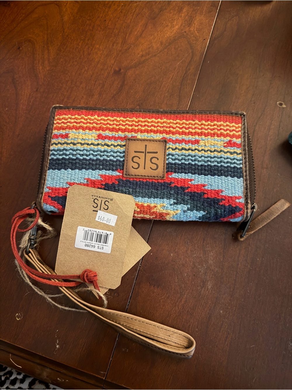 STS Ranchwear Red, Blue and Cream Woven Zip Wallet Wristlet